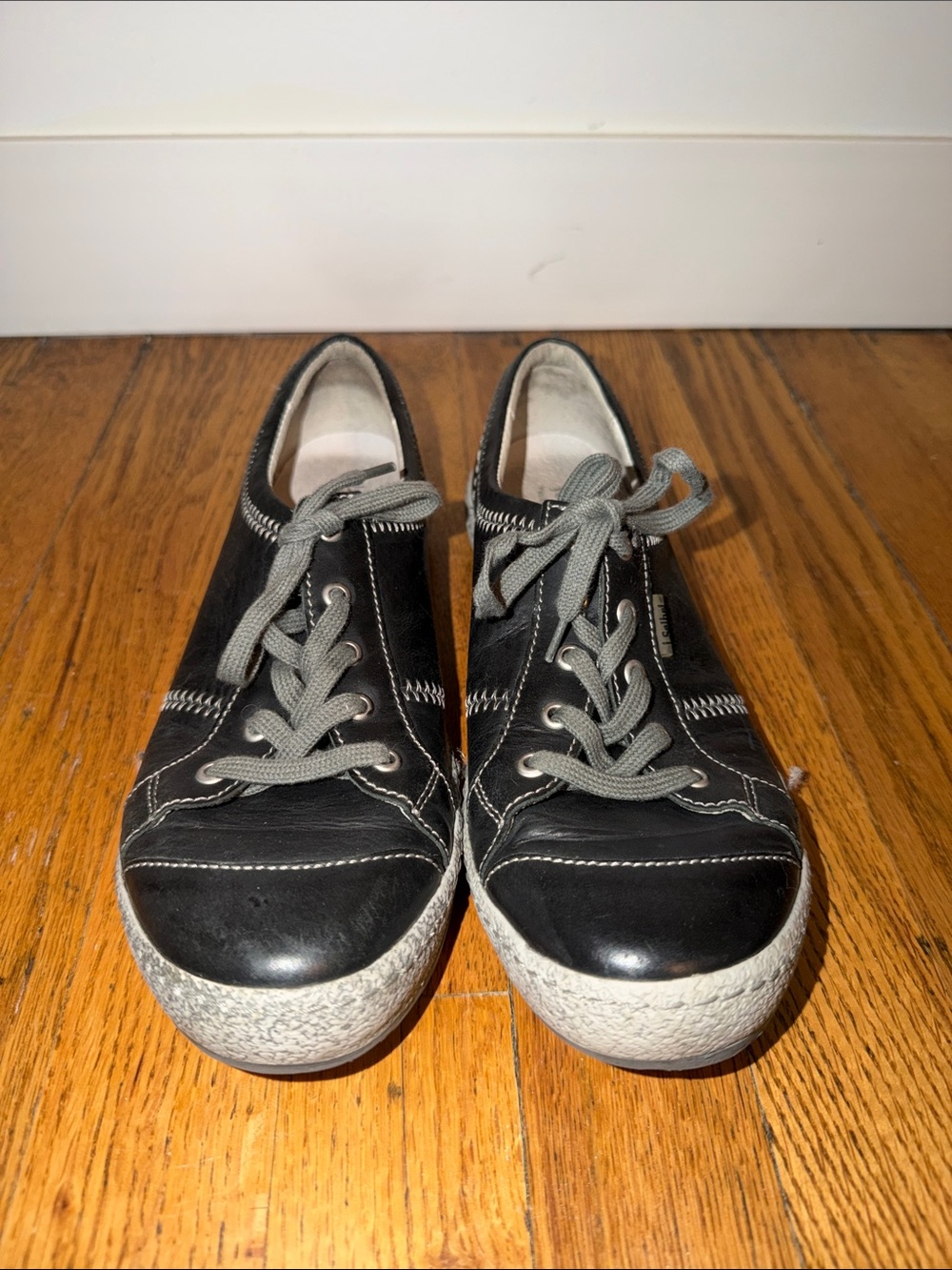 Josef Seibel Black Leather Sneakers with Gray Laces